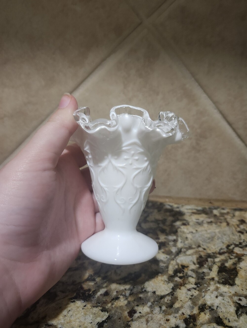 Fenton Vintage White Ruffled Top Milk Glass Vase